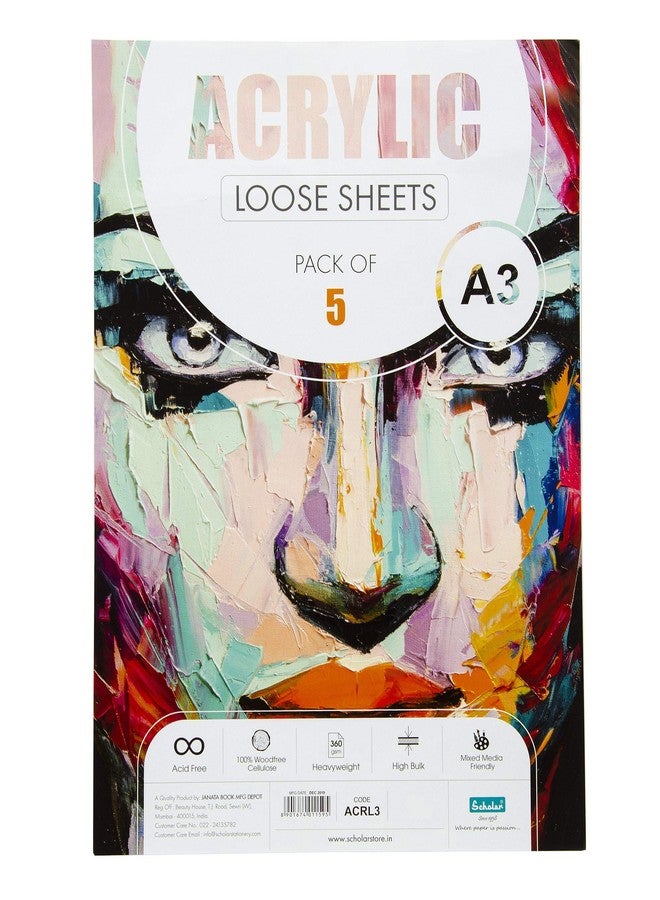 Scholar Acrylic Loose Sheets - 360 GSM Painting Paper | 5 Sheets | Professional Grade Acrylic Paper 100% Woodfree Cellulose | Heavyweight, Durable Surface for Painting & Mixed Media Art (A3) - Image 1